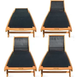 Cheap RETIF Bain De Soleil Aubagne Noir En Bois Oviala 196 X 68,5 X 37 Cm- Par 2
