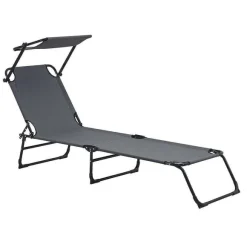 Online RETIF Bain De Soleil Transat Chaise Longue Pliable Avec Pare Soleil Acier Pvc Polyes