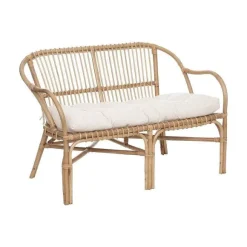 Best Sale RETIF Banquette 2 Places En Rotin Et Coton Blanc L 110Xh 77Cm