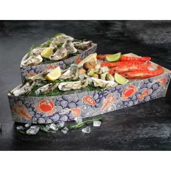 Fashion RETIF Barque Plateau Fruits De Mer Bois Imprim 57X23.5X9.2Cm - Par 10