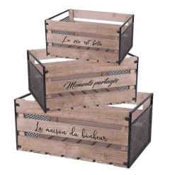 Cheap RETIF Caisses En Bois Et Cot S M Tal Noir 32X24,5X18 + 41X28,5X20 + 50X32X22Cm