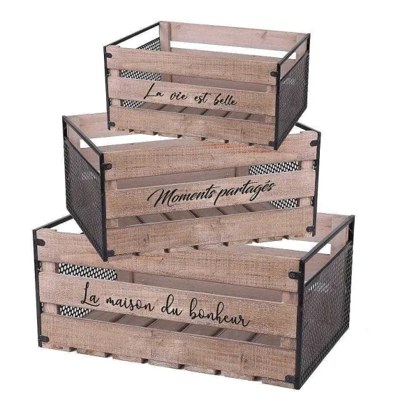 Cheap RETIF Caisses En Bois Et Cot S M Tal Noir 32X24,5X18 + 41X28,5X20 + 50X32X22Cm
