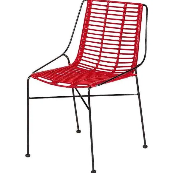 Best Sale RETIF Chaise Diego - Rotin Design - Bambou - Rouge - 83,5 X 51 X 57