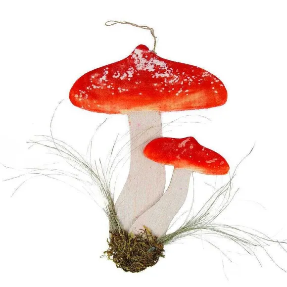 New RETIF Champignons Oranges Et Blancs En Bois Suspendre L30Xp2Xh42Cm