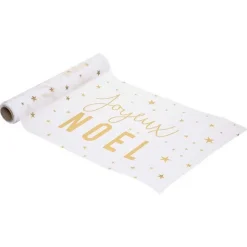 Outlet RETIF Chemin De Table Tissu Blanc Imprim Joyeux No L Dor 28X500Cm