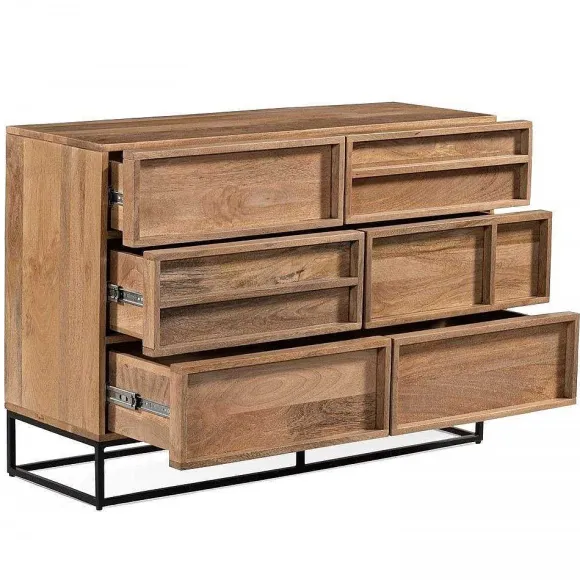 Clearance RETIF Commode 6 Tiroirs En Manguier Massif 107X40X75Cm