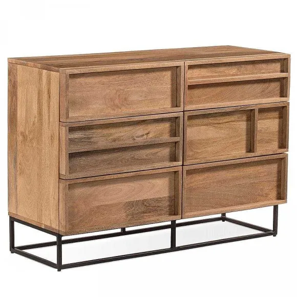 Clearance RETIF Commode 6 Tiroirs En Manguier Massif 107X40X75Cm
