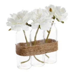 Cheap RETIF Compo Artificielle De 3 Roses Blanches Dans 3 Vases En Verre Li S Par Une Corde