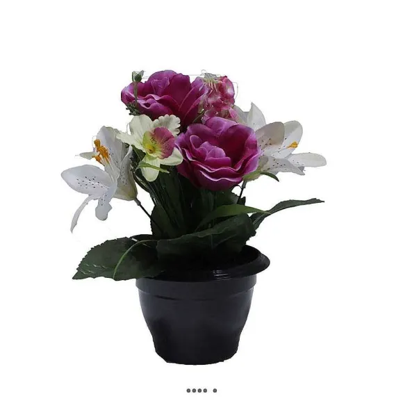 Outlet RETIF Composition Fleurs Artificielles Cimeti Re Pot Roses Lys Arums H28Cm 25Cm