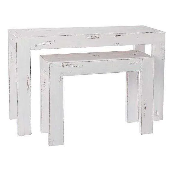 Sale RETIF Console H Ritage L118Xp39Xh75Cm + L79Xp29Xh60Cm - Blanc Patin - Par 2