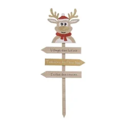 Outlet RETIF D Co De No L Pancarte En Bois Clair Avec Renne Rouge Et Dor H120Cm