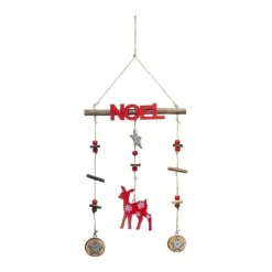 Hot RETIF D Co De No L Suspension En Bois Avec Biche Rouge Et Argent Paillet H38Cm
