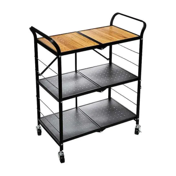 Cheap RETIF Desserte De Cuisine Roulante Pliable En Acier Noir Et Bois H85.8Cm