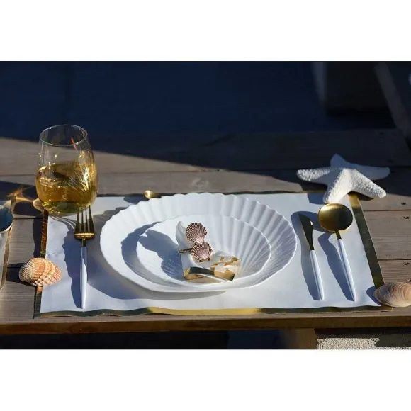 Fashion RETIF Dessous D'Assiette Jetable 31.5X45Cm Blanc Et Dore Rouleau 32Pi Ces