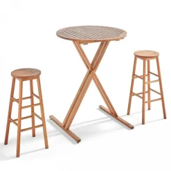Online RETIF Ensemble Mange Debout Pliant +2 Tabourets Hauts En Bois D'Eucalyptus 80X80X110Cm
