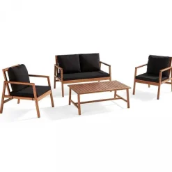 Sale RETIF Ensemble Mobilier Exterieur Bois Avec 1 Canap 2 Fauteuils Et Table Basse Noir