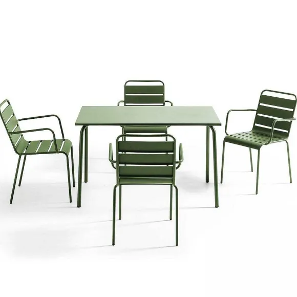 New RETIF Ensemble Table D'Exterieur Et 4 Fauteuils En M Tal Vert Cactus