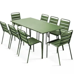 Fashion RETIF Ensemble Table D'Exterieur Et 8 Chaises En M Tal Vert Cactus
