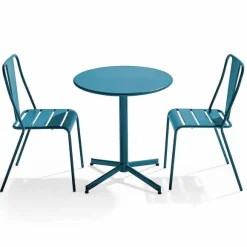 Store RETIF Ensemble Table Ronde Et 2 Chaises D'Exterieur Bistrot En M Tal Turquoise