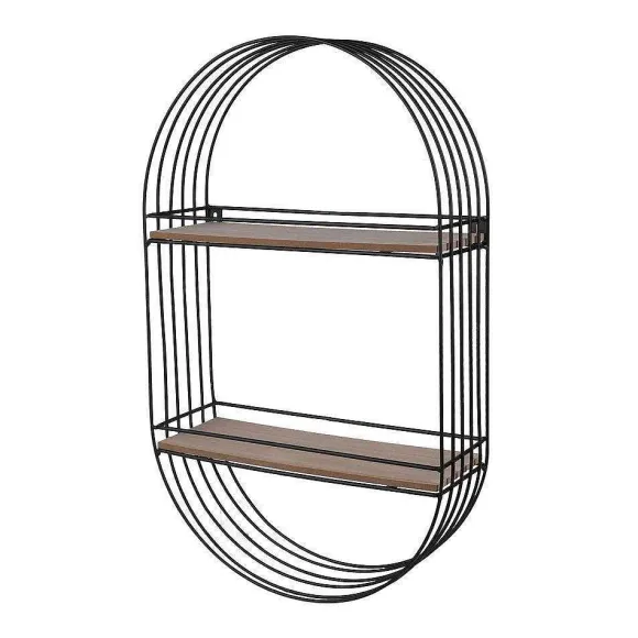 New RETIF Etagere Ovale M Tal Noir Et Bois 2 Niveaux