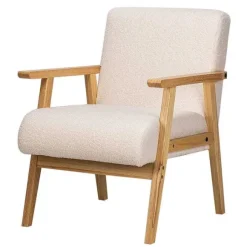 Fashion RETIF Fauteuil Blanc Scandinave Avec Structure Bois 60 X 70 X 76 Cm