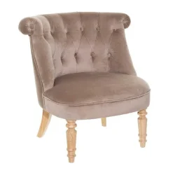 Best RETIF Fauteuil Crapaud En Velours Gristaupe Et Pieds En Bois
