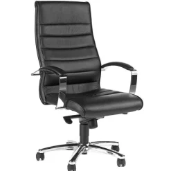 Fashion RETIF Fauteuil De Direction En Cuir Fleur Noir + Chrome Et Accoudoirs Confortables