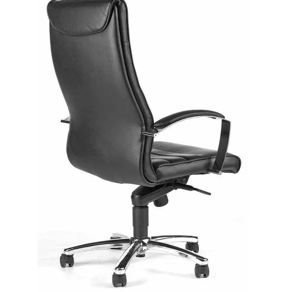 Fashion RETIF Fauteuil De Direction En Cuir Fleur Noir + Chrome Et Accoudoirs Confortables