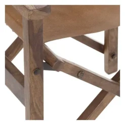 Flash Sale RETIF Fauteuil En Cuir Marron Et Bois De Manguier H86Cm