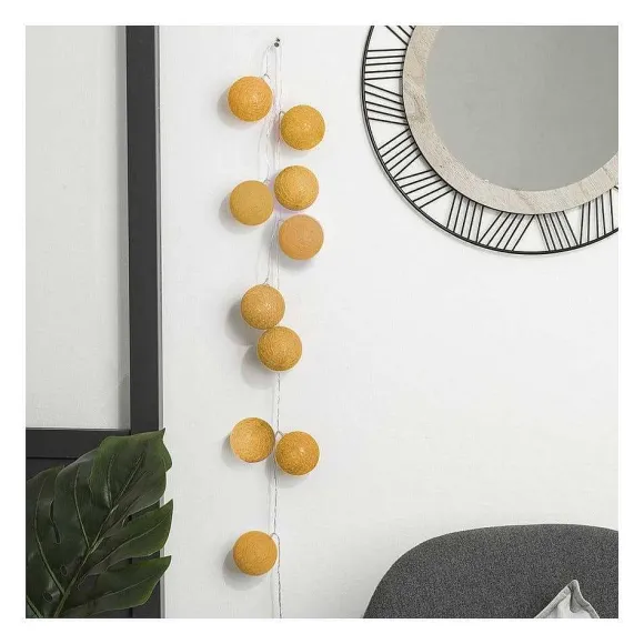 Hot RETIF Guirlande D Corative Lumineuse 20 Led Boules En Coton Ocre 6Xl 435Cm