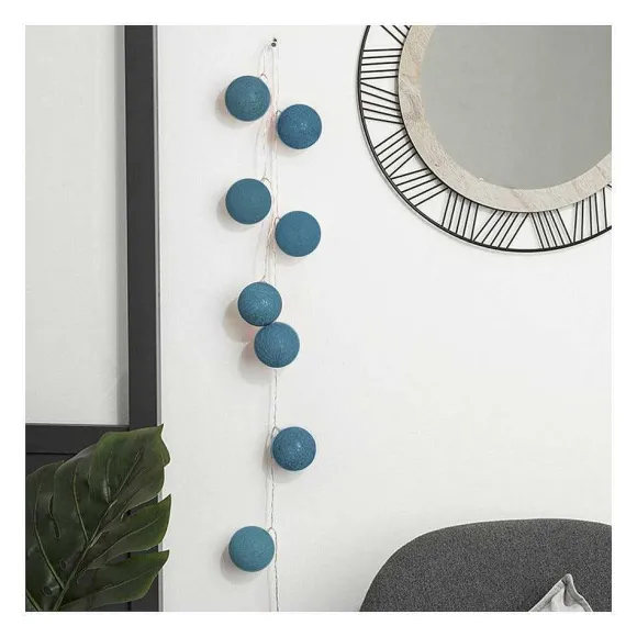 Discount RETIF Guirlande D Corative Piles 10 Led Boules En Coton Bleu 6Xl 165Cm