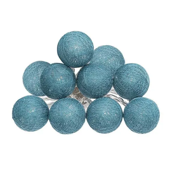 Discount RETIF Guirlande D Corative Piles 10 Led Boules En Coton Bleu 6Xl 165Cm