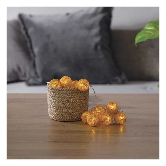 Fashion RETIF Guirlande D Corative Piles 16 Led Boules En Coton Ocre 3,5Xl 255Cm