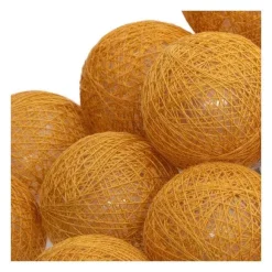 Fashion RETIF Guirlande D Corative Piles 16 Led Boules En Coton Ocre 3,5Xl 255Cm