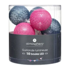 Fashion RETIF Guirlande D Corative Piles 10 Led Boules En Coton Multicolore 6Xl 165Cm