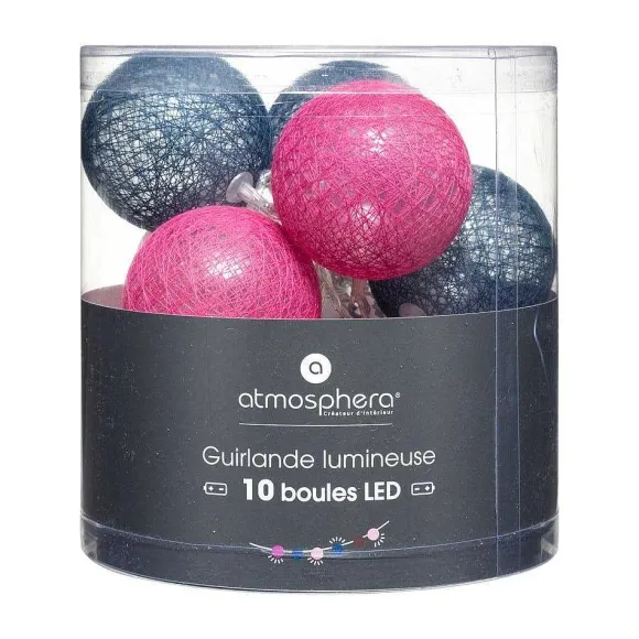 Fashion RETIF Guirlande D Corative Piles 10 Led Boules En Coton Multicolore 6Xl 165Cm