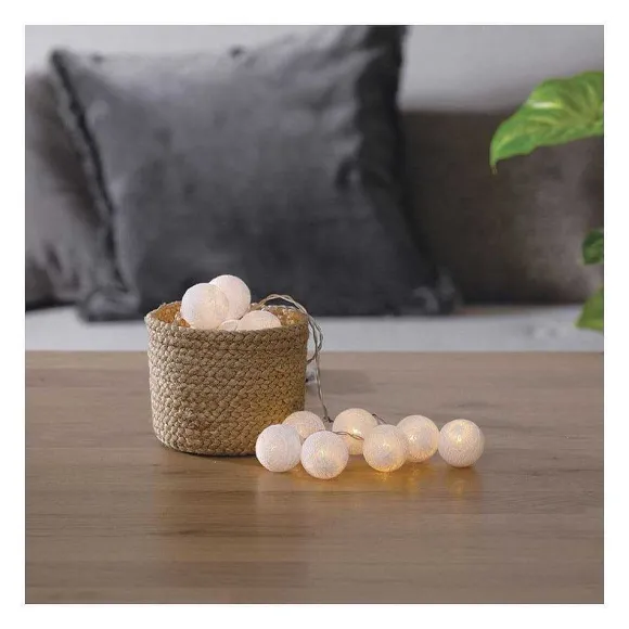 Clearance RETIF Guirlande D Corative Piles 16 Led Boules En Coton Blanc 3,5Xl 255Cm