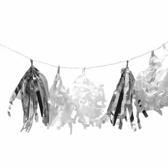 Clearance RETIF Guirlande Tassel 2.5 M 12 Franges 24 Cm Argent-Blanc - Par 6 Lots De 1