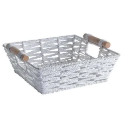 Hot RETIF Panier Carr Blanc Avec Anses En Bois L.26Xp.26Xh 9Cm