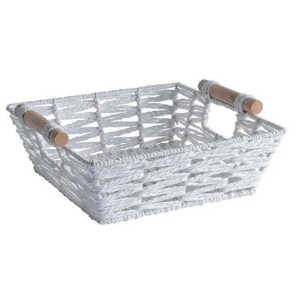 Hot RETIF Panier Carr Blanc Avec Anses En Bois L.26Xp.26Xh 9Cm
