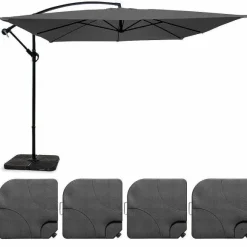 Best Sale RETIF Parasol D Port Et 4 Dalles Remplir Aluminium Gris 3X3M