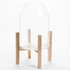 Outlet RETIF Pot En Verre Sur Support Bois D 29 X H 48 Cm