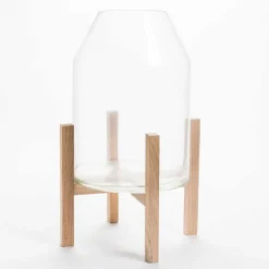 Outlet RETIF Pot En Verre Sur Support Bois D 29 X H 48 Cm