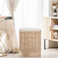 New RETIF Pouf Base En Bois Beige 35X35X44Cm