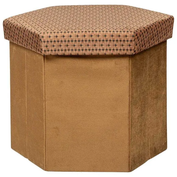 Clearance RETIF Pouf Pliant Et Coffre De Rangement En Velours Marron Caramel Avec Motifs