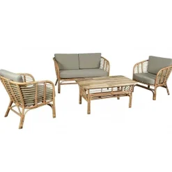 Outlet RETIF Salon 4 Pi Ces En Rotin Naturel Avec Coussins Natuna