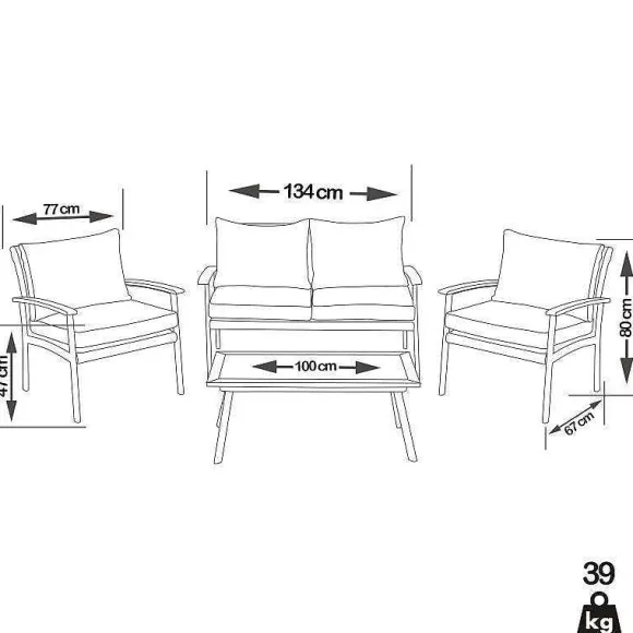 Sale RETIF Salon Jardin Genova - Rotin Design - Resine - Gris - 80 X 134 X 67