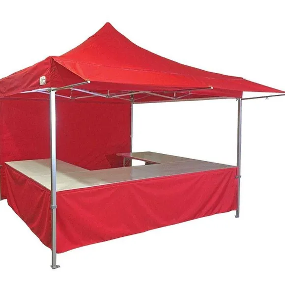 Hot RETIF Stand Tente Pliante Alu 300X300Cm - 3 Murs + 4 Tables + Auvent - Rouge