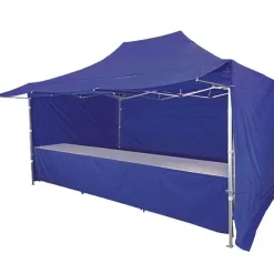Discount RETIF Stand Tente Pliante Alu 300X200Cm - 3 Murs + 2 Tables + Auvent - Bleu Fonc