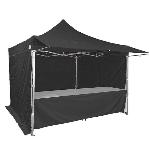 Online RETIF Stand Tente Pliante Alu 300X300Cm - 3 Murs + 2 Tables + Auvent - Noir